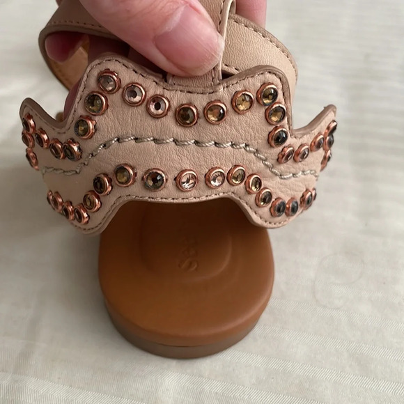 See by Chloé Scallop Leather Rhinestone Sandal Beige EU 38.5 US 8.5 - Picture 5 of 15